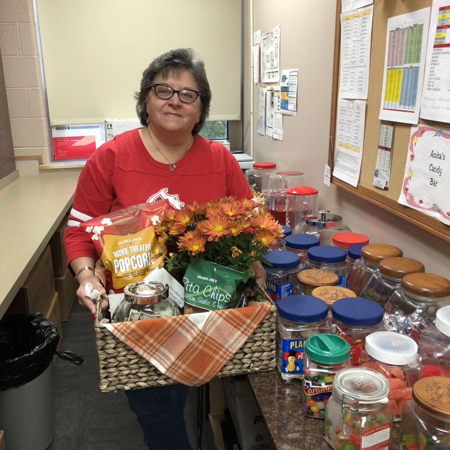 Anita with gift basket